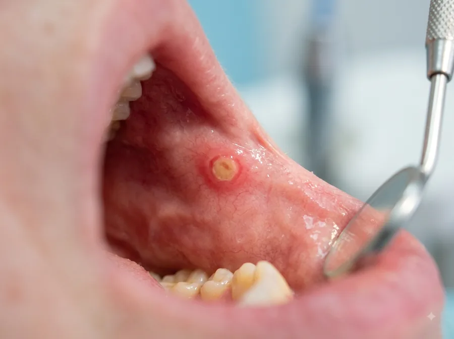 Imagem ilustrativa de uma lesão em mucosa oral